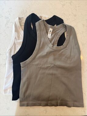 90 Degree By Reflex Ribbed Tank Trio in Black, White & Olive